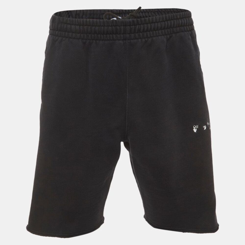 Off-White Black Logo Embroidered Cotton Jersey Shorts L